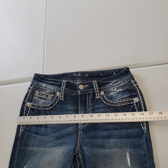 Miss Me Jeans Womens 26 x34 Blue Mid Rise Bootcut Embellished Flap Pockets Rodeo - Picture 8 of 13